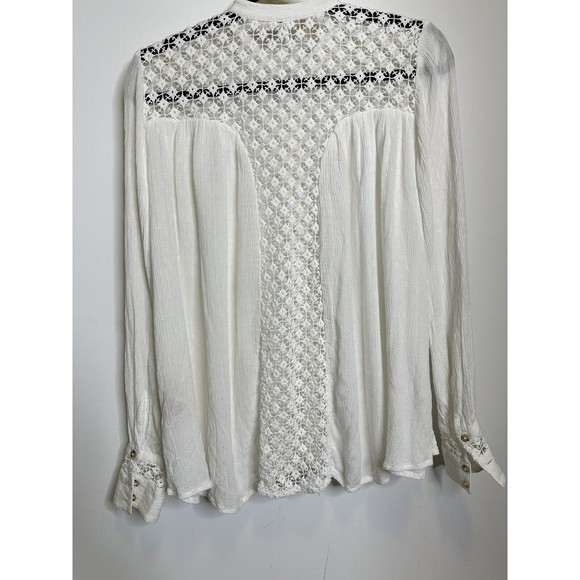 Free People The Best Blouse Oversized Crinkle Crochet Lace Top Ivory Size XSmall - Picture 7 of 9